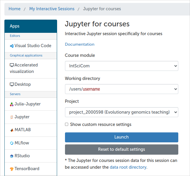 Dialog for Jupyter settings.