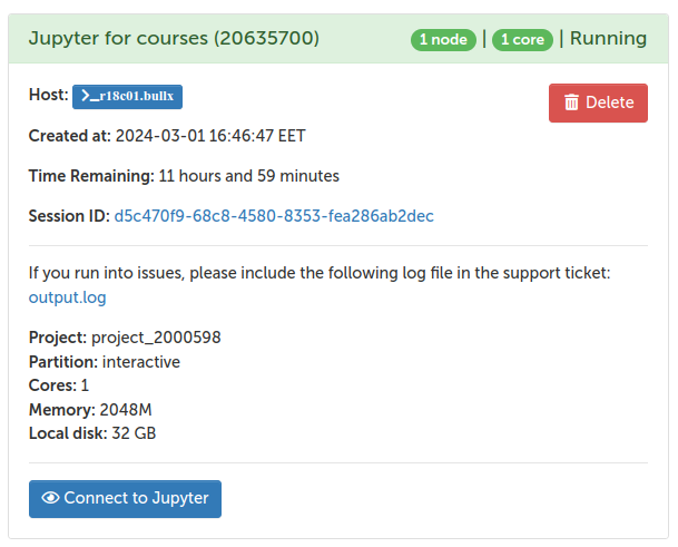Successful creation of a Jupyter job.