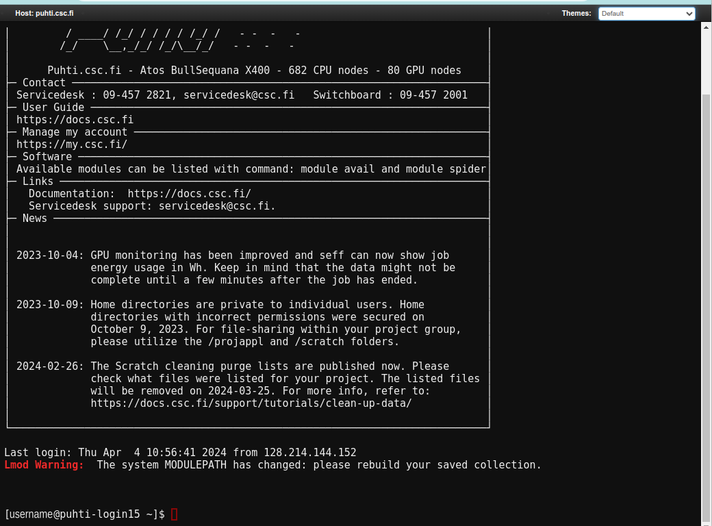 Login node shell at Puhti