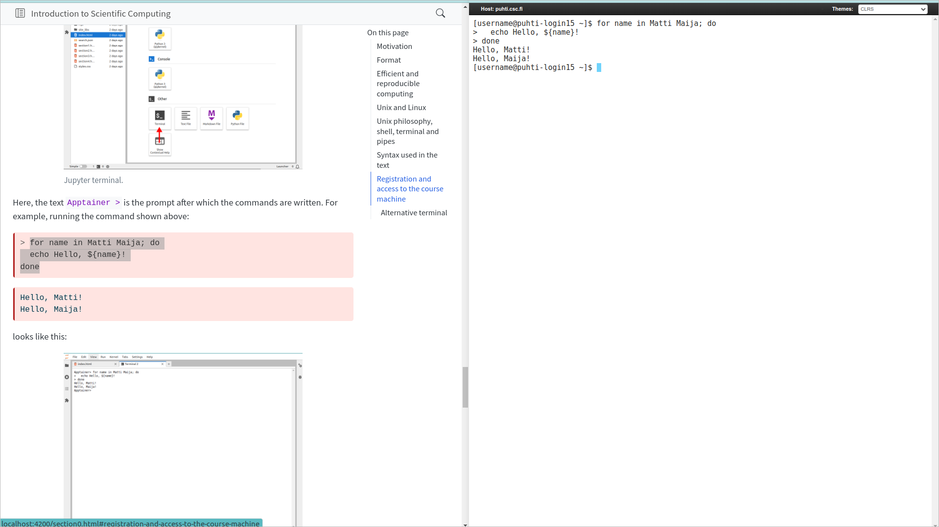 Recommended arrangement of documentation and terminal