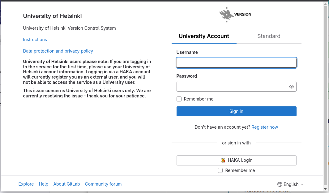 Logging onto the UH GitLab