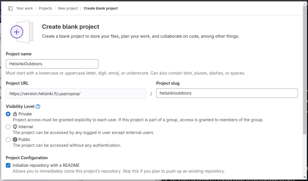 Creating a UH GitLab project
