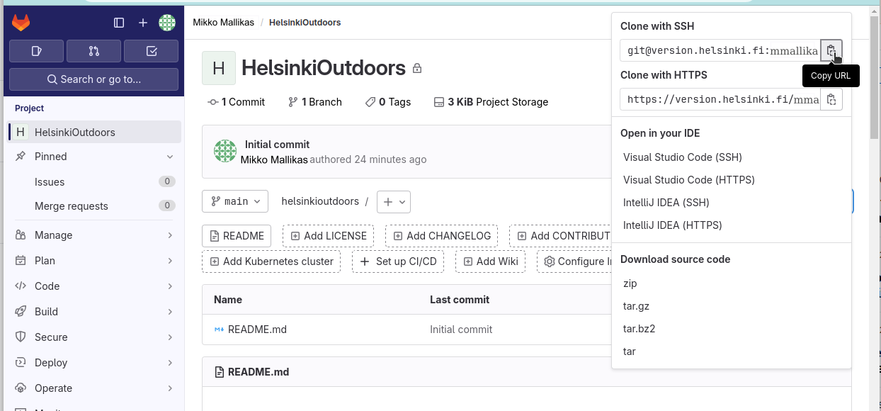 Cloning a UH GitLab project