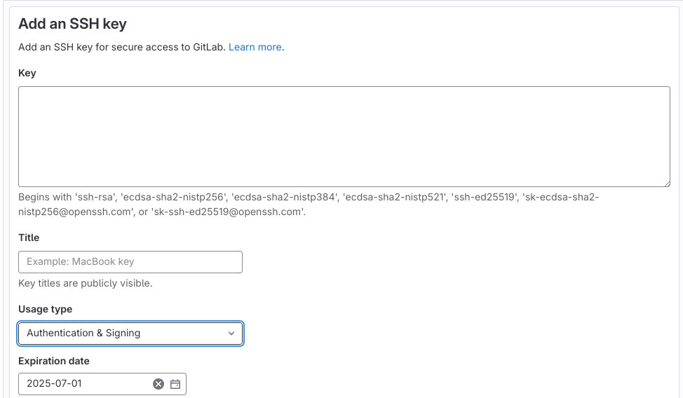 Adding an ssh key to a UH GitLab project