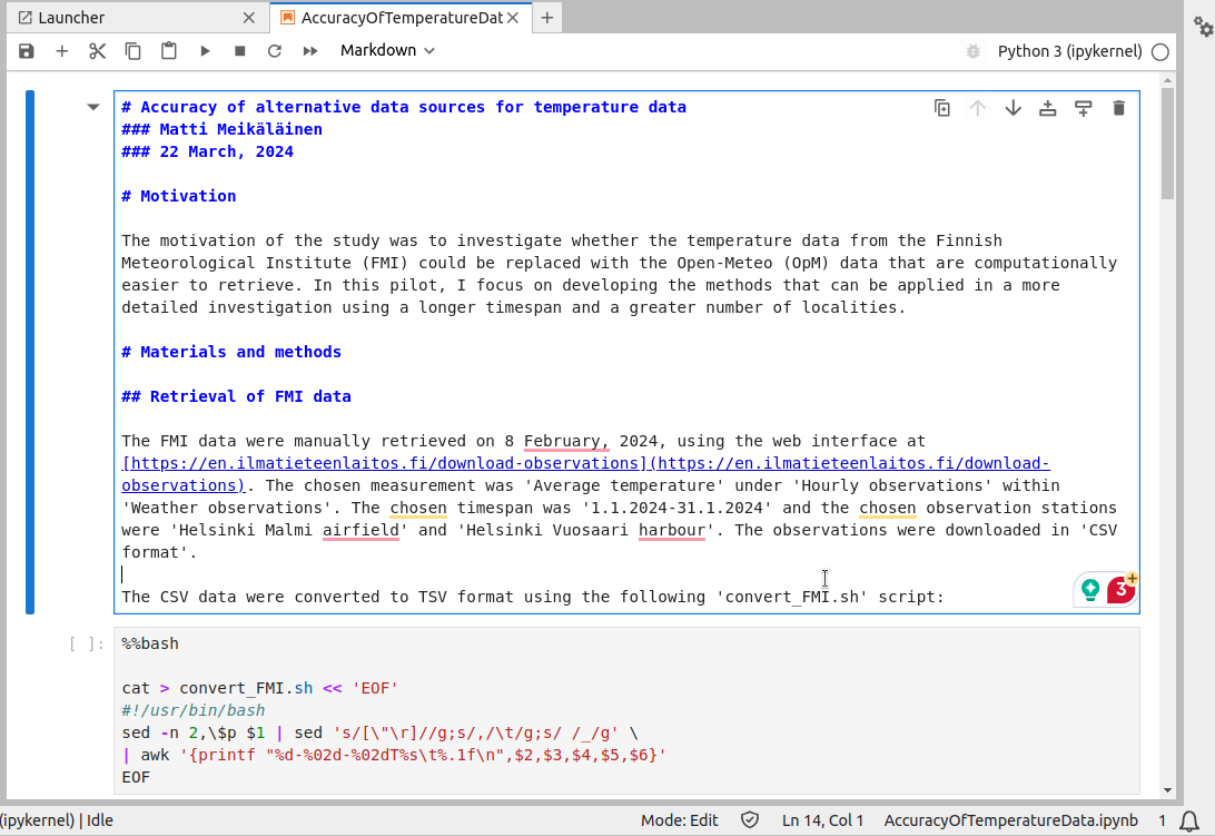 Markdown code for the first cell