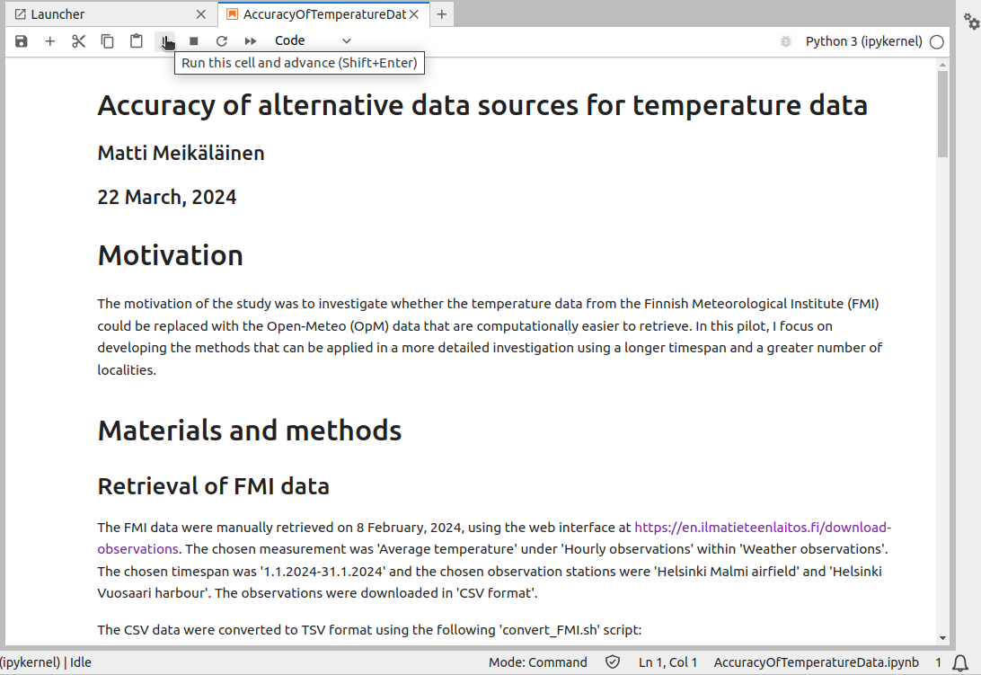 Compiled Markdown for the first cell
