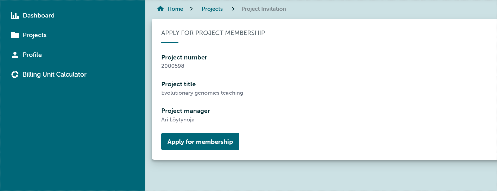 Applying for membership for the course group at CSC.