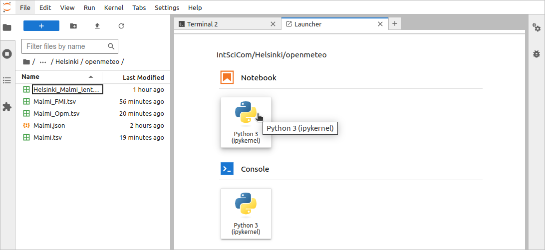 Opening a Python notebook