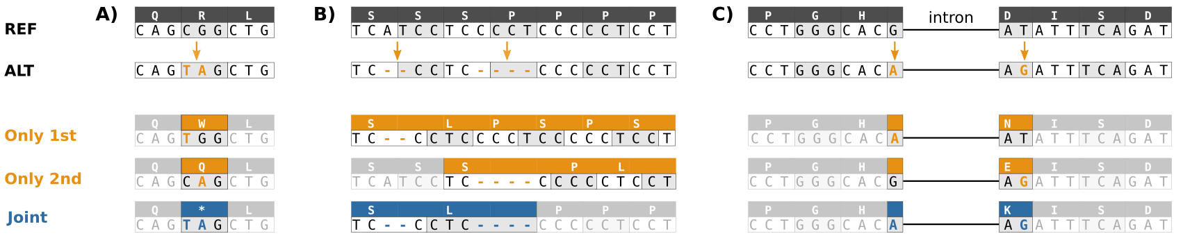 Three types of compound variants that lead to incorrect consequence prediction when handled in a localized manner each separately rather than jointly.